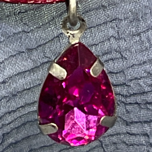 Pink drop pendant necklace with burgundy silky rope