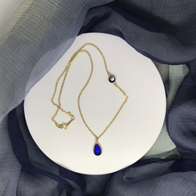 Load image into Gallery viewer, Lucky Evil Eye, Dark Blue Drop Pendant, Gold Color Necklace