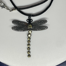 Cargar imagen en el visor de la galería, Dragonfly pendant necklace with black silky rope (15 inches)