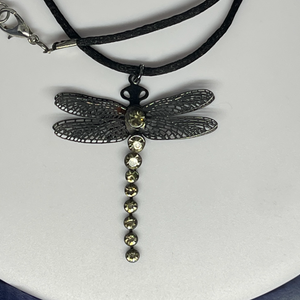 Dragonfly pendant necklace with black silky rope (15 inches)