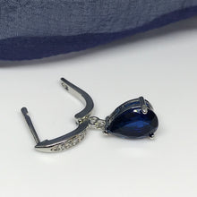Load image into Gallery viewer, Dark  Blue, Cubic Shape, Zirconia Drop Earrings