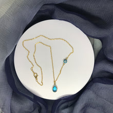 Cargar imagen en el visor de la galería, Lucky Evil Eye, Light Blue Drop Pendant, Gold Color Necklace