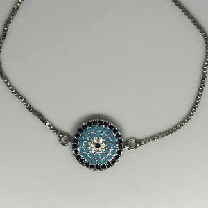 Adjustable Lucky Evil Eye Silver Color Bracelet (max 8 inches)