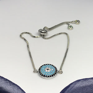 Adjustable Lucky Evil Eye Silver Color Bracelet (max 8 inches)
