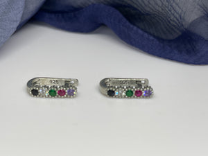 925 Silver Colorful Stones Mini Hoop Earrings
