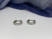 Load image into Gallery viewer, 925 Silver White and Light Pink Color Stone Hoop Earrings