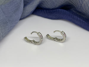 925 Silver White and Light Pink Color Stone Hoop Earrings