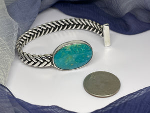 925 Silver Adjustable  Blue Stone Bangle Bracelet