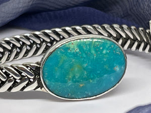925 Silver Adjustable  Blue Stone Bangle Bracelet