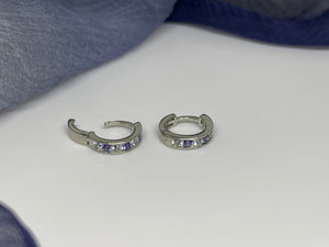 925 Silver White and Light Purple Color Stone Hoop Earrings