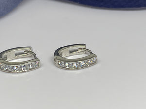 925 Silver White Stone Hoop Earrings