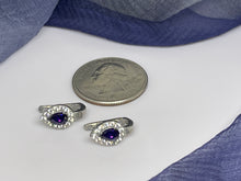 Cargar imagen en el visor de la galería, 925 Silver Transparent and Purple Beaded Drop Shaped Earrings