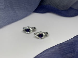 925 Silver Transparent and Purple Beaded Drop Shaped Earrings
