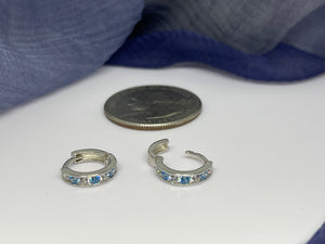 925 Silver White and Light Blue Color Stone Hoop Earrings