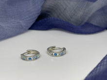 Cargar imagen en el visor de la galería, 925 Silver White and Light Blue Color Stone Hoop Earrings