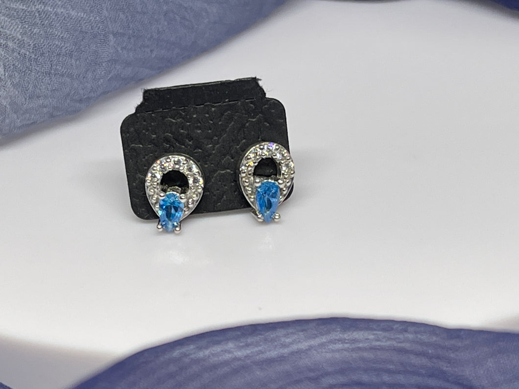 925 Silver Transparent White & Light Blue Stone Stud Earrings