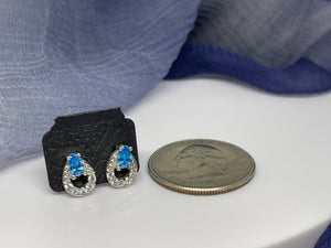 925 Silver Transparent White & Light Blue Stone Stud Earrings