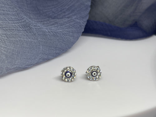 925 Silver Mini Evil Eye Zirconia Stone Stud Earring