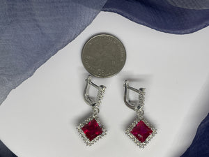 925 Silver Red Gem Special Cut Earrings