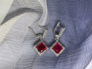 925 Silver Red Gem Special Cut Earrings