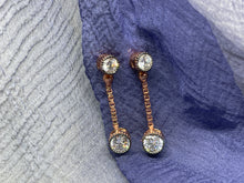 Load image into Gallery viewer, 925 Silver Gold Colored With Transparent Gems Hanging Earrings
