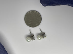 925 Silver Pearl and Transparent Gem Stud Earrings