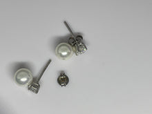 Load image into Gallery viewer, 925 Silver Pearl and Transparent Gem Stud Earrings