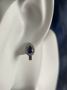 925 Silver Transparent and Purple Beaded Drop Shaped Earrings