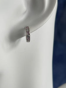 925 Silver White and Light Pink Color Stone Hoop Earrings