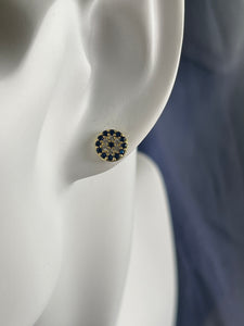 925 Silver Gold Colored Round Evil Eye Stud Earrings