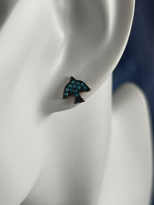 925 Silver Rose Bird Shaped Blue Beaded Stud Earrings