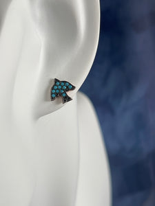 925 Silver Rose Bird Shaped Blue Beaded Stud Earrings
