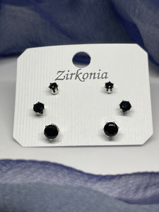 Black Zirconia Stud Earrings (3 Sizes)