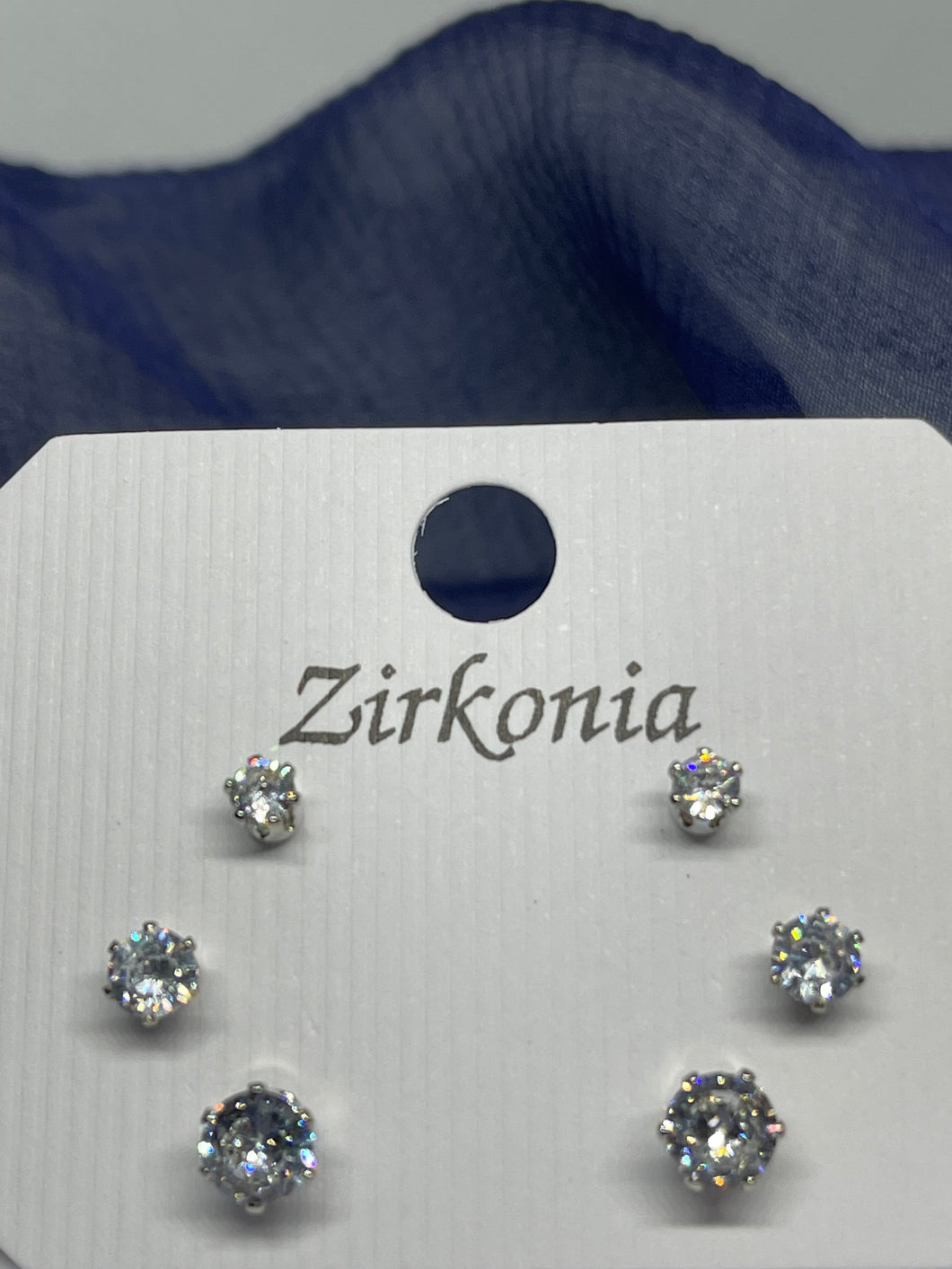 Zirconia Stud Earrings (3 Sizes)