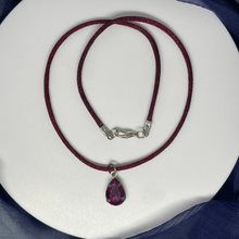 Load image into Gallery viewer, Pink drop pendant necklace with burgundy silky rope