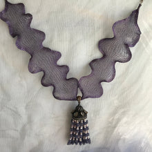 Load image into Gallery viewer, Vintage Ottoman Style Unique Necklace, Ametist and Fresh Water Pearl with purple flexible and adjustable band