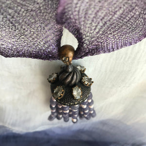 Vintage Ottoman Style Unique Necklace, Ametist and Fresh Water Pearl with purple flexible and adjustable band