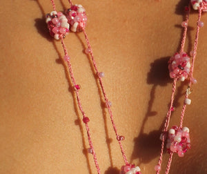 Handmade Beaded Embroidered necklace, Pink