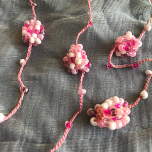 Handmade Beaded Embroidered necklace, Pink