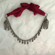 Cargar imagen en el visor de la galería, Vintage-Authentic Silver Necklace with red silk band