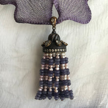 Load image into Gallery viewer, Vintage Ottoman Style Unique Necklace, Ametist and Fresh Water Pearl with purple flexible and adjustable band