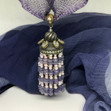 Cargar imagen en el visor de la galería, Vintage Ottoman Style Unique Necklace, Ametist and Fresh Water Pearl with purple flexible and adjustable band
