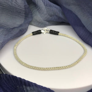Hand-Woven Silver Bracelet Size 7 1/2'', white
