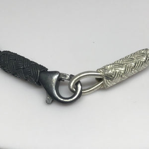 Hand-Woven Silver Bracelet Size 7 1/2'', black & white