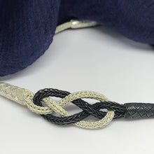 Cargar imagen en el visor de la galería, Hand-Woven Silver Bracelet Size 7 1/2&#39;&#39;, black &amp; white