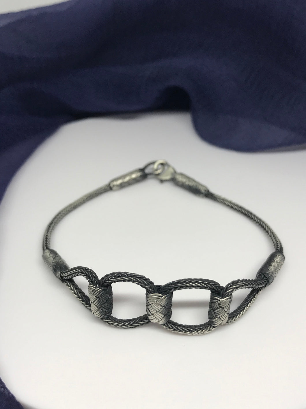 Hand-Woven Silver Bracelet Size 7 1/2'', love knot