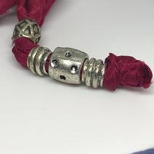 Cargar imagen en el visor de la galería, Handmade Silk Fabric, Metal Beaded Red Necklace or Bracelet ( 26 inches)