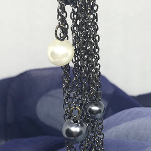 Adorable, Earring Drop Chain with white and gray beads (only 1 piece) (length 8'')