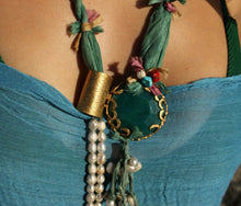 Load image into Gallery viewer, Vintage Ottoman Style Special Design Freshwater Pearl &amp; Silk Necklace
